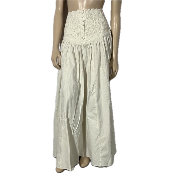 NWT Free People Embroidered Lace Paneled Maxi Skirt in Ecru White - Picture 5 of 13
